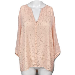 Cooper & Ella Shirt Womens Sz Small Pink Gold Polka Dot V-Neck Tunic Top